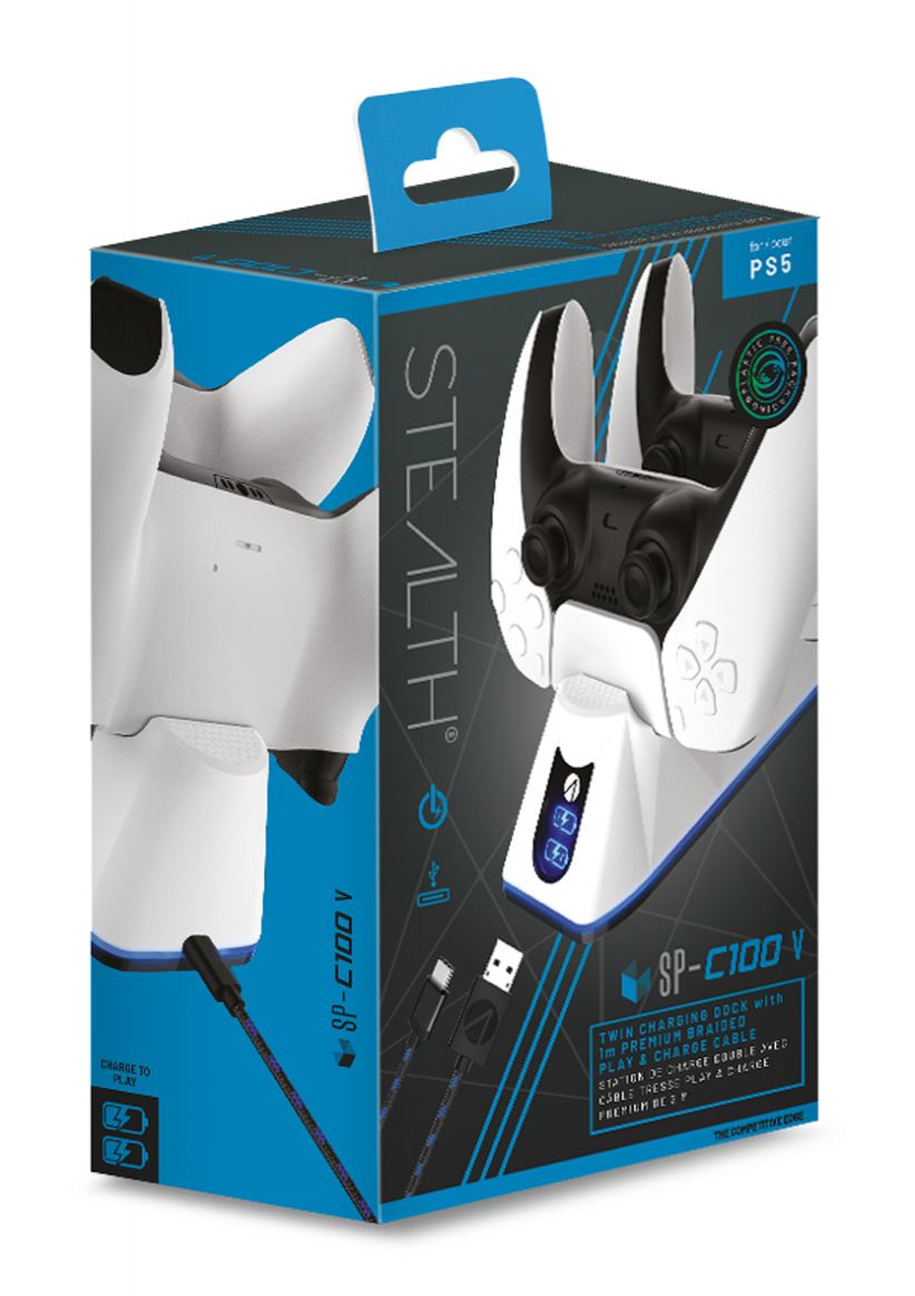Stealth SP-C100V Twin Charging Dock + Play & Charge Cable - White on PlayStation 5